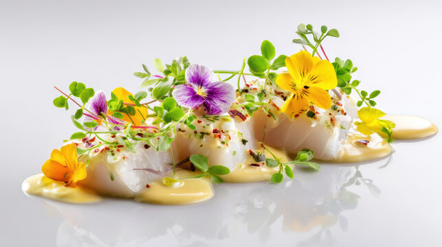 poached haddock with mustard sauce presentation