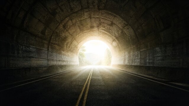 A tunnel entrance with a distant bright point expanding into view.