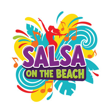 Salsa on the Beach colorful summer dance event poster illustration.