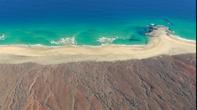 Aerial view of Playa de Cofete from above the Pico de la Zarza in Fuertaventura