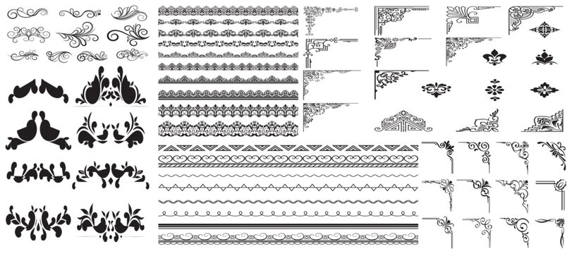 Set of decorative corner elements, Frame, Divider ornament, borders, doodle, separators, page dividers, header,vector