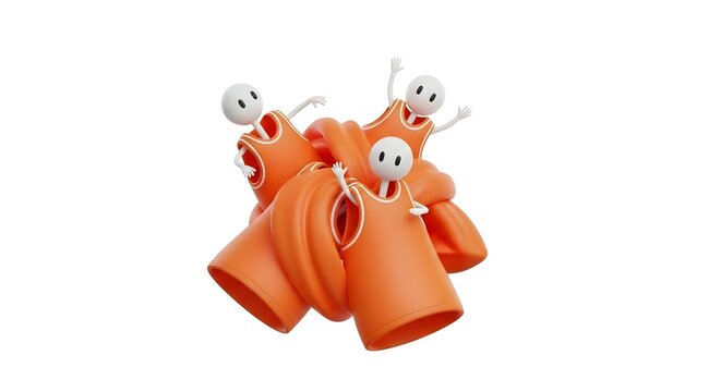 Characters tangled in a pile of orange athletic jerseys