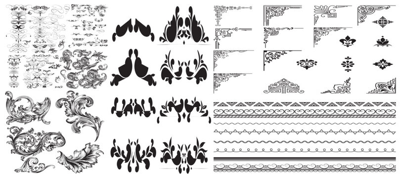 Set of decorative corner elements, Frame, Divider ornament, borders, doodle, separators, page dividers, header,vector