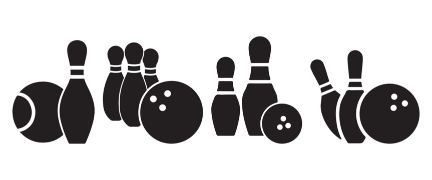 Bowling Game Icon Set &ndash; Ball and Pin Sport Silhouette Vector Collection Illustration Web