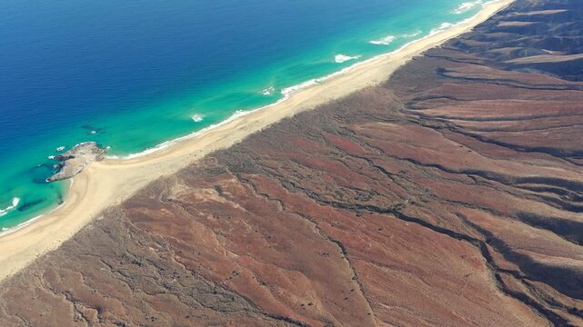 Aerial view of Playa de Cofete from above the Pico de la Zarza in Fuertaventura
