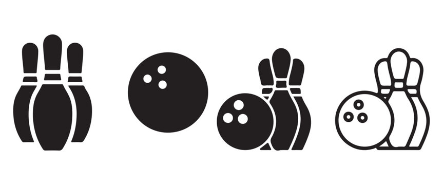 Bowling Game Icon Set &ndash; Ball and Pin Sport Silhouette Vector Collection Illustration Web