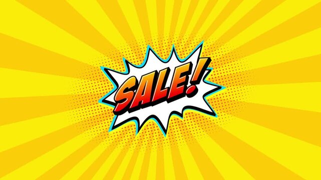 4K animation sale banner with retro pop art and comic book style background.