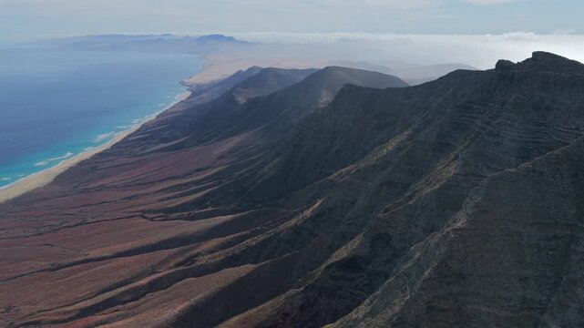 Aerial view of Playa de Cofete from above the Pico de la Zarza in Fuertaventura