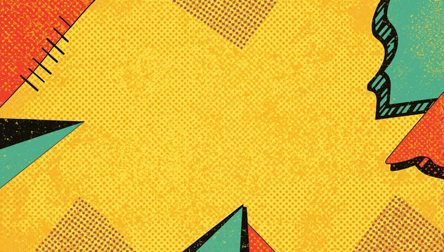 vibrant retro comic pop art background with geometric shapes and halftone texture