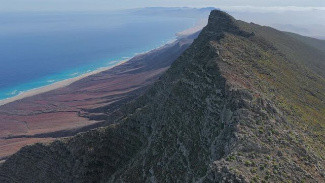 Aerial view of Playa de Cofete from above the Pico de la Zarza in Fuertaventura