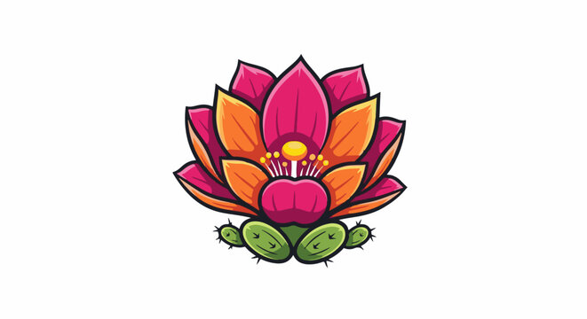 Vibrant stylized desert flower blooming from cactus pads