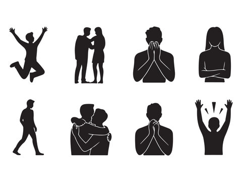 Family emotion silhouette pack, isolated white background