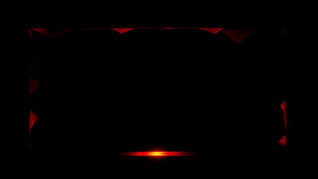 Red frame glowing with geometric polygon textures and a bright light flare traveling along its edges.