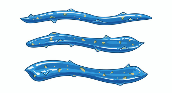 Three wavy, translucent blue objects with yellow flecks and sharp points