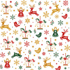 Obraz premium Festive holiday design with angels, reindeer, and decorative elements