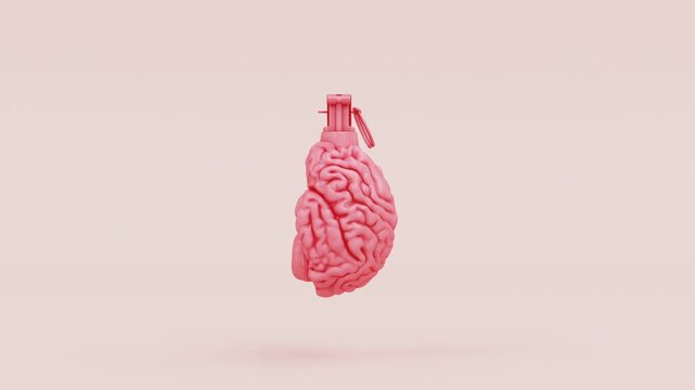 Brain Grenade Pink Human Brain With Grenade Pin 3D Illustration Video
