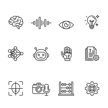 AI Core and Voice Interface Line Icon Set