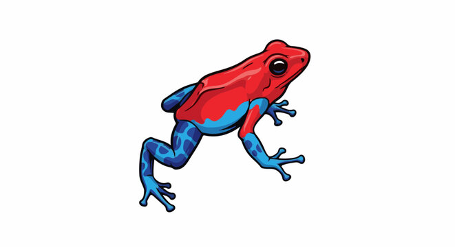 Vivid poison dart frog illustration with red body and blue spotted legs
