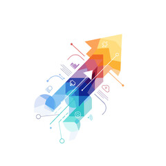 Fototapeta premium Abstract colorful arrow graphic representing growth and technological advancement with data visualizations.