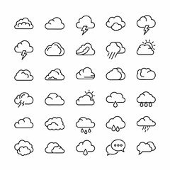 Obraz premium Collection of Weather Icons Diverse Cloud Symbols for Forecasting and Meteorology Graphic Designs