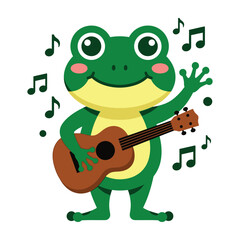 Fototapeta premium green frog playing guitar and singing