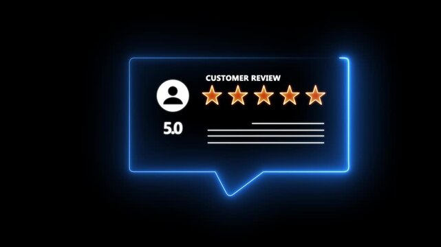 Customer satisfaction feedback survey concept on black background. An animated reviews with five star rating. business marketing idea. motion graphic of feedback concept. 4k motion video