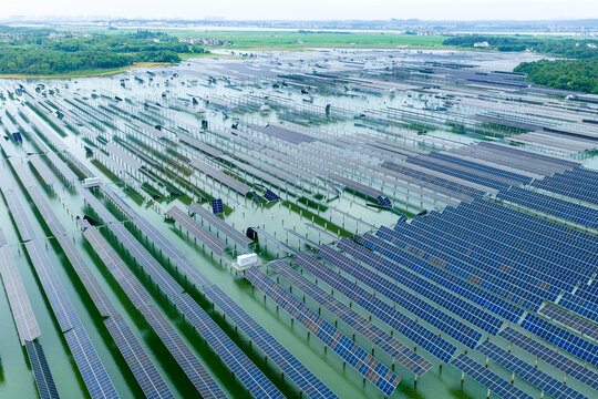 Solar Power Plant Damaged by Typhoon, New Energy Facility Damage