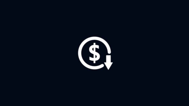 dollar down icon symbol.Dollar price collapse. Dollar price fall.Money reduction icon. motion graphic of Dollar currency price drop concept. 4k motion video