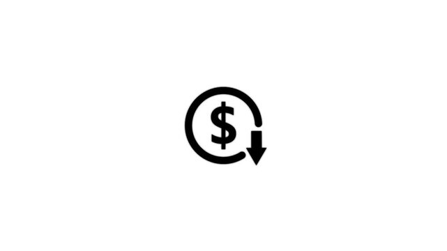 dollar down icon symbol.Dollar price collapse. Dollar price fall.Money reduction icon. motion graphic of Dollar currency price drop concept. 4k motion video