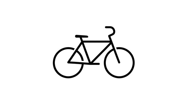 Simple black line drawing of a bicycle with two wheels seat and handlebars on a white background ai generated
