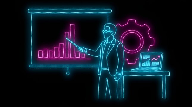 Business leader presenting growth data and technical strategy
