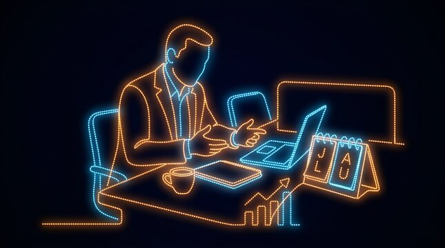 Entrepreneur presenting data during virtual meeting at desk