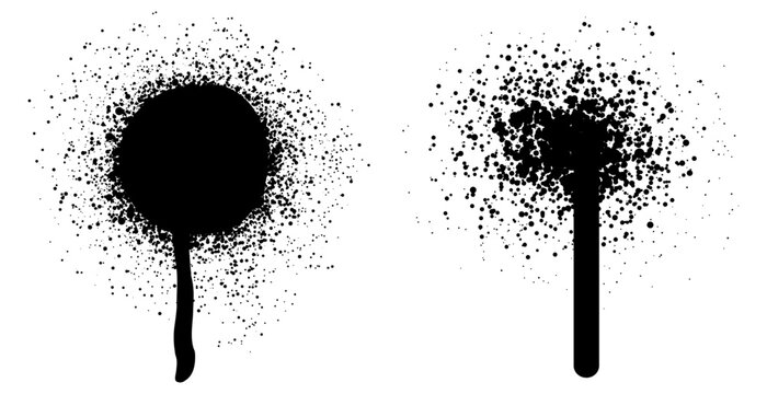 Black ink splatter and paint drip collection isolated on white background