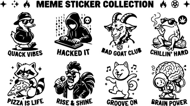 Funny Internet Meme Sticker Pack Vector Illustration Collection