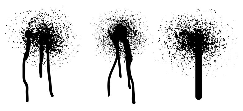 Black ink splatter and paint drip collection isolated on white background
