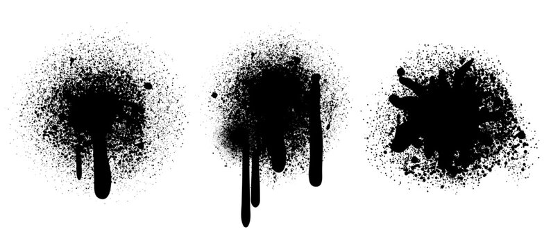 Black ink splatter and paint drip collection isolated on white background