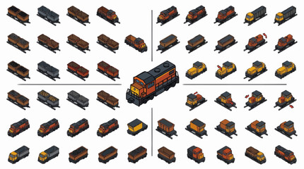 Collection of Isometric Train Cars and Locomotives. © Agu