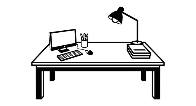 Desk with office supplies and computer.