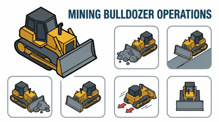 Mining Bulldozer Operations Set Isometric Vector Illustration. © Agu
