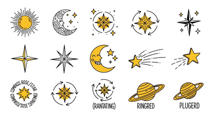 The celestial jncfhj design features various astronomical illustrations including planets, stars, and moons in space. © Pata