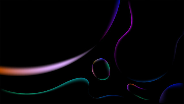 Abstract neon fluid background with glowing liquid curves on black backdrop, modern sci fi tech design