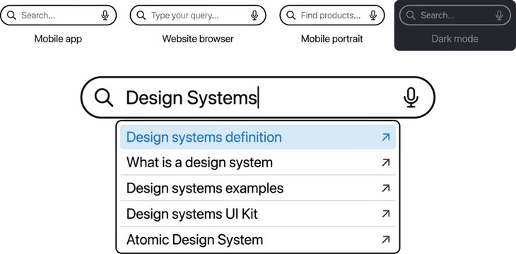 User interface elements for design systems and search bars with interface application technology template placeholder minimalist