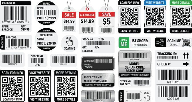Collection of barcodes and qr codes for retail and identification with qr code serial number graphic resource identification shopping