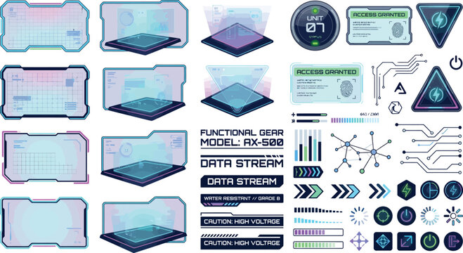 Futuristic hud interface elements and sci-fi graphic overlays with sci fi control panel user interface augmented reality interface