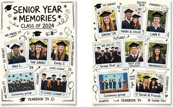 Senior year memories: class of 2024 graduation photo collage with graduation cap photo album high school group photo graduation memories
