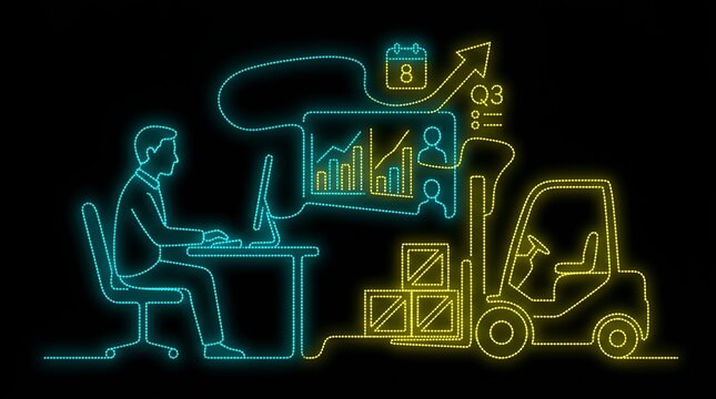 Logistics manager tracking warehouse inventory data on computer