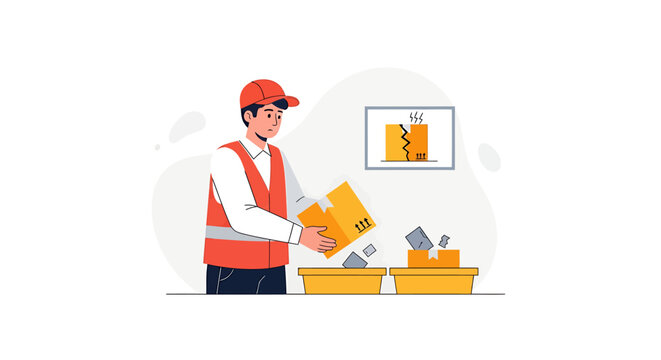 Warehouse Worker Sorting Packages in a Modern Distribution Center.