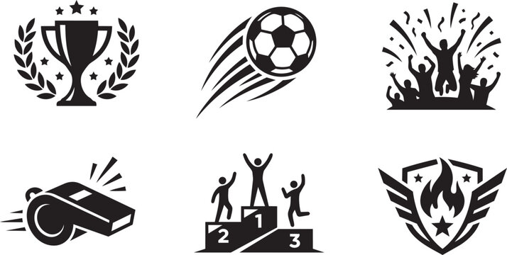 Soccer and sports tournament black vector icons set.