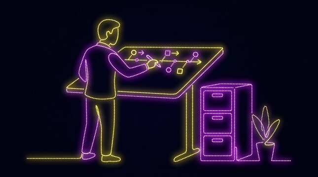 Business professional planning strategy on drafting table