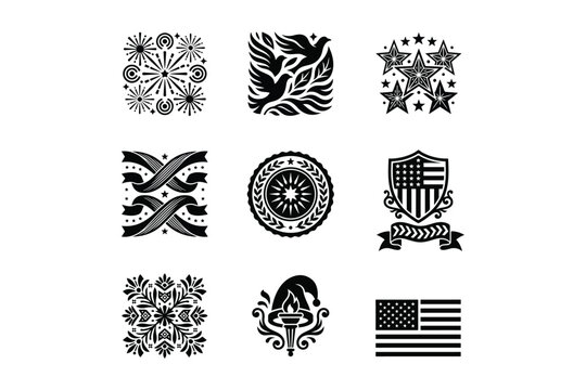 Abstract geometric elements and tribal vector ornaments set, creative shapes for logo design and patterns